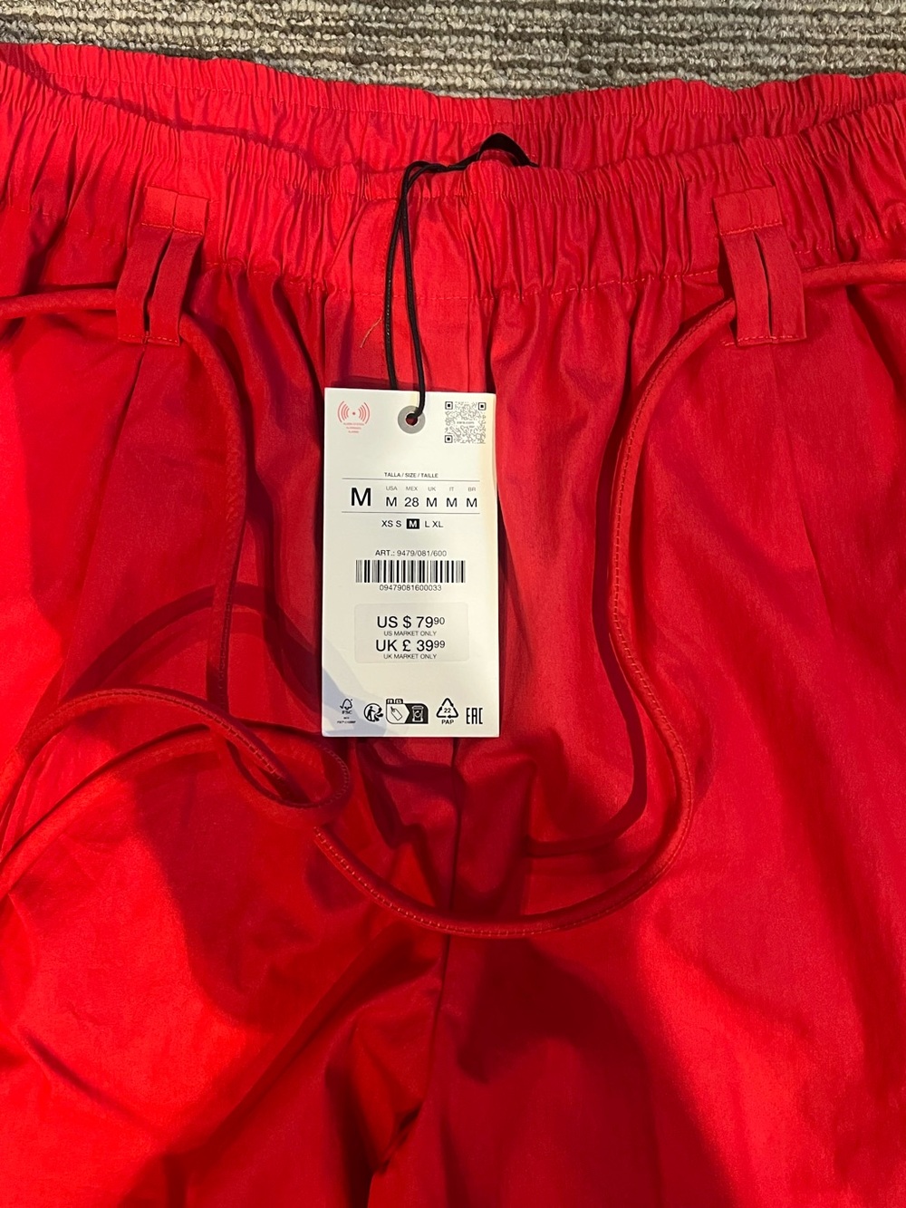 Red Elastic Waist Drawstring Pants - Picture 2 of 3